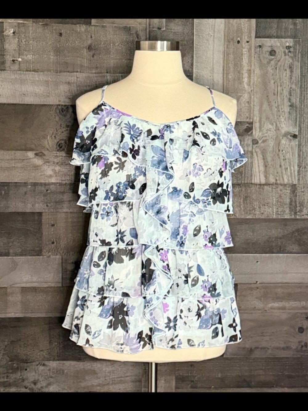 Candies blue floral ruffle halter top XLarge flowy feminine summer garden party